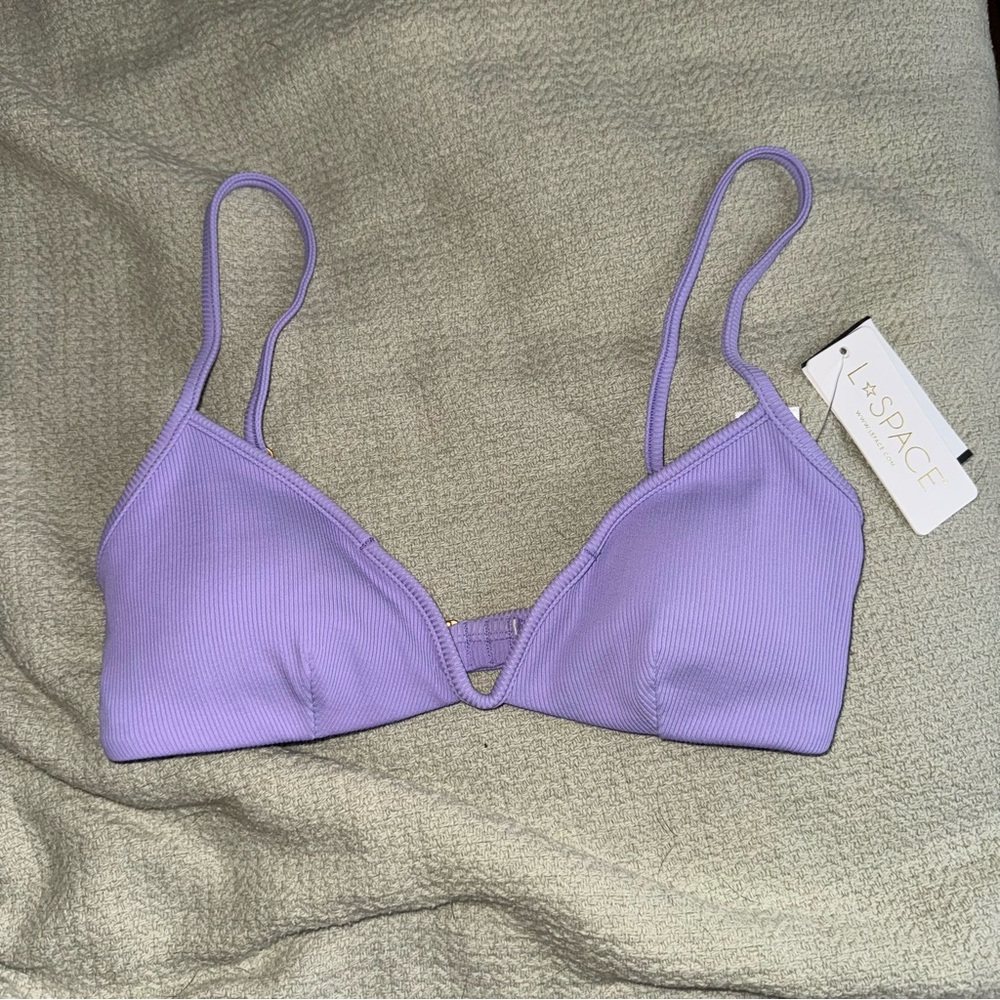 L*space Purple Ribbed Helena Bikini Top (Small)
